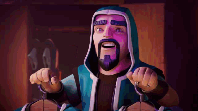 a cartoon character with a beard is holding a pair of clothes