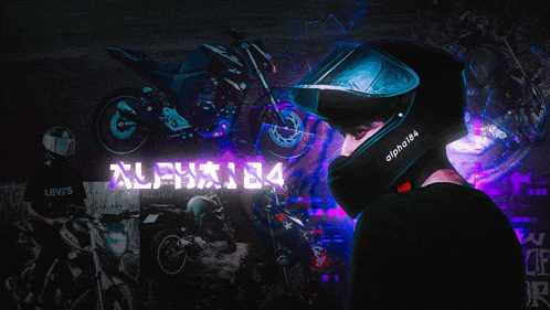 a man wearing a helmet that says alpha184