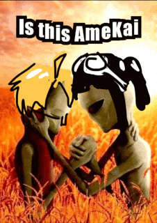 a cartoon of a man and an alien holding hands with the caption " is this amekai "