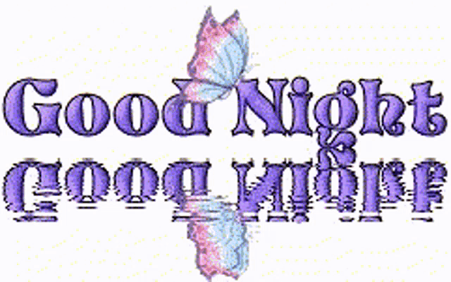 a purple and blue butterfly says good night