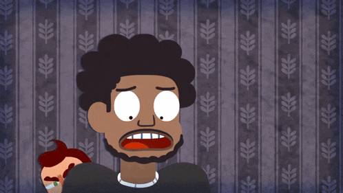 a cartoon drawing of a man with a beard and a bearded man behind him