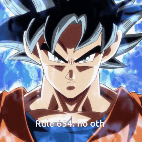 a close up of a cartoon character with the words rule 654 no oth on the bottom