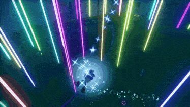 a person is swimming in a pool with a bunch of neon lights coming out of the ceiling