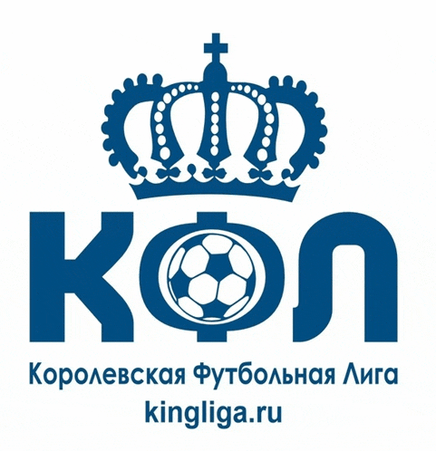 a blue logo for kingliga.ru with a crown and soccer ball