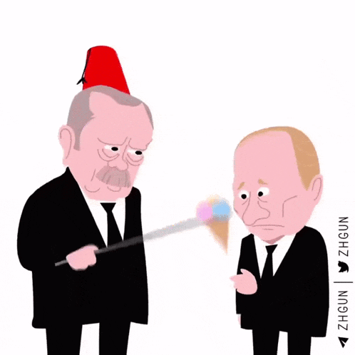 a cartoon of a man with a red hat giving money to another man with a sword