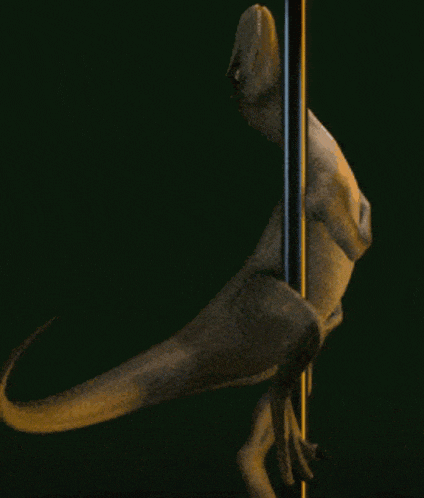 a statue of a dinosaur standing on a pole against a green background