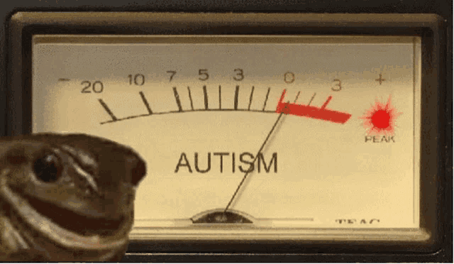 a frog is looking at a gauge that says autism