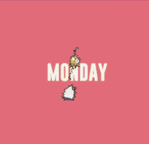 homer simpson is dancing on a red and yellow background with the word monday .