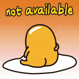 a cartoon of a yellow egg laying on a plate with the words not available above it