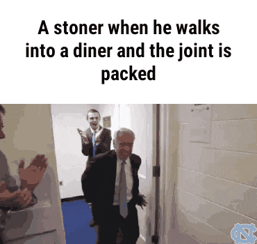 a stoner walking into a diner with the joint packed