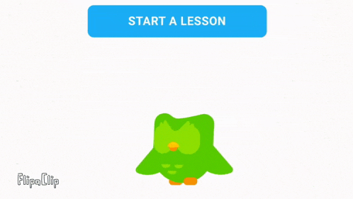 a green bird with a blue button that says start a lesson on it