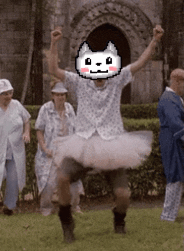 a man in a tutu with a cat face on his face