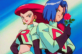 a couple of cartoon characters standing next to each other one of whom is holding a rose .