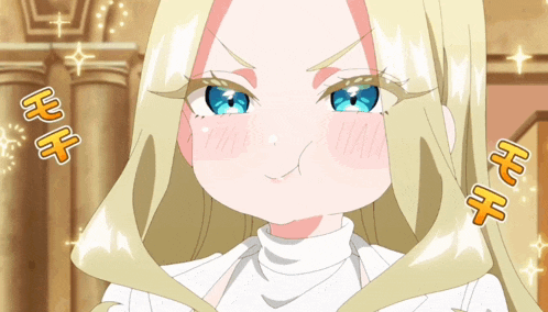 a cartoon girl with long blonde hair and blue eyes is making a face with the letters hh behind her