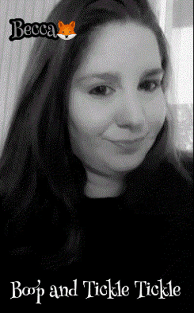 a black and white photo of a woman with the words boop and tickle tickle on the bottom