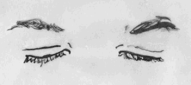 a black and white drawing of a woman 's eyes