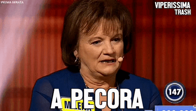 a woman with a microphone says a pecora on the screen