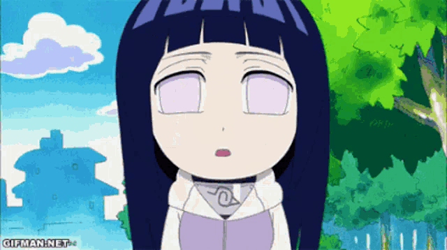 a cartoon of a girl with purple eyes and the words gifman.net below her