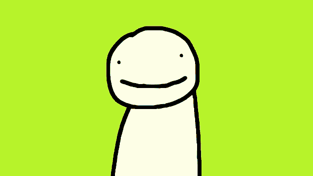 a cartoon character with a smile on his face on a yellow and green background .