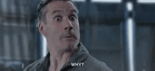 a man is making a funny face and saying `` why '' .