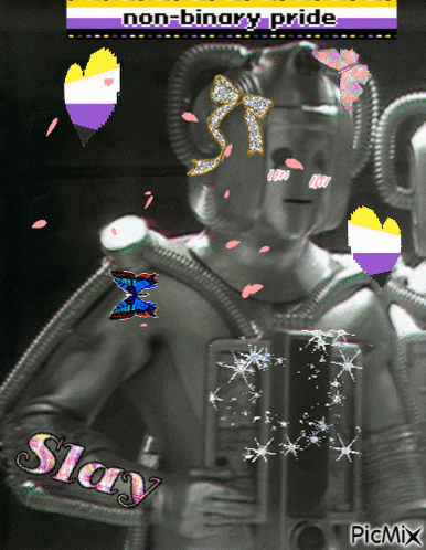 a picture of a robot with the words non-binary pride on top