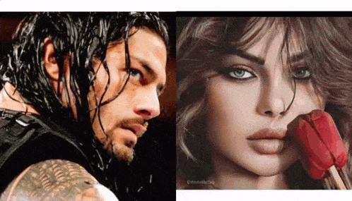 a man and a woman are looking at each other