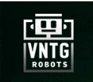 a logo for a company called vntg robots on a black background
