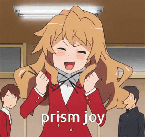 a cartoon of a girl with the word prism joy written on it