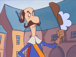 a cartoon of a man with a mustache holding a stick