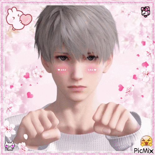 a picture of a boy with hearts on his cheeks and a picmix logo