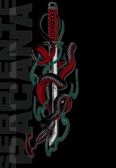 a picture of a sword with a snake around it and the words serpente bacana behind it