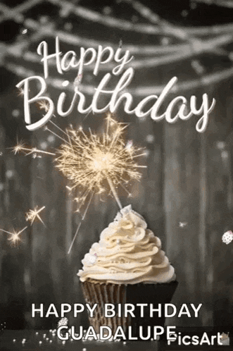 a birthday card with a cupcake and a sparkler on it .