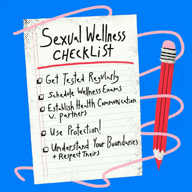a sexual wellness checklist is written on a piece of paper next to a red pencil