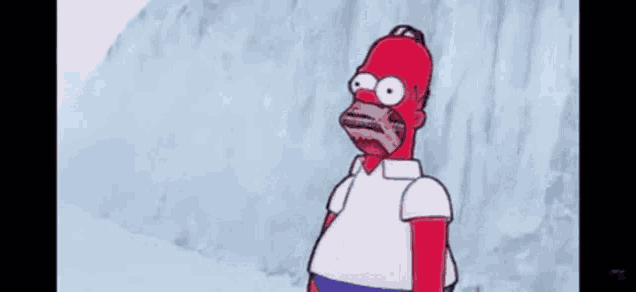homer simpson is standing in front of a waterfall and looking at the waterfall .