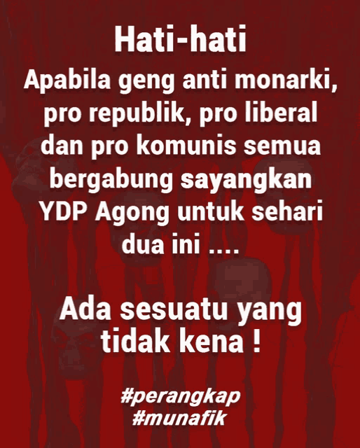 a red poster with the words hati-hati written on it