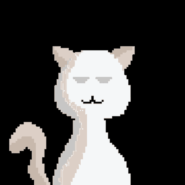 a pixel art drawing of a white cat with black eyes