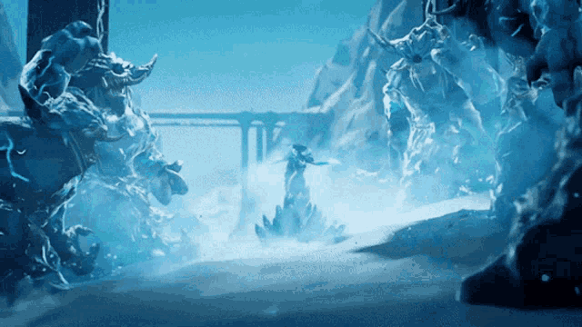 a group of ice monsters are fighting each other