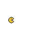 a pixel art drawing of a yellow circle with a black circle in the middle on a white background .