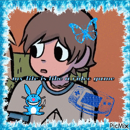 a cartoon of a boy with a butterfly in his hair and the caption my life is like a video game