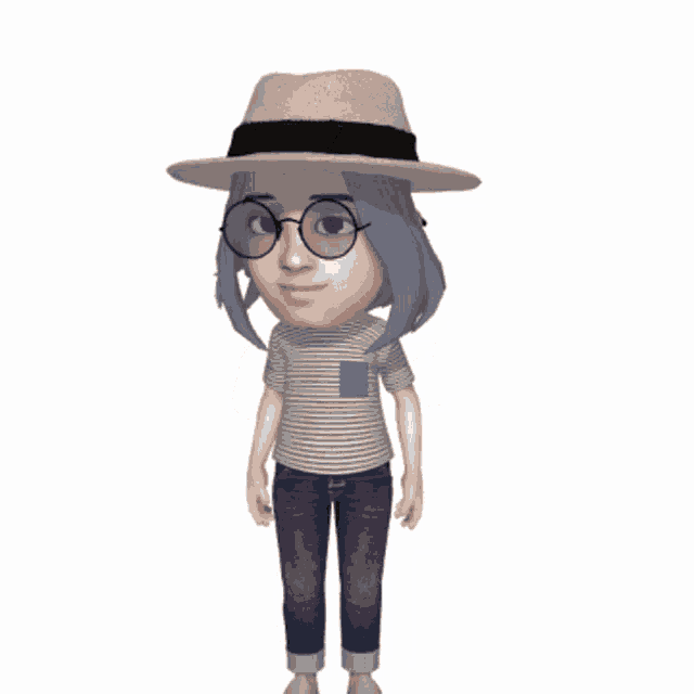 a cartoon character wearing a hat and glasses is making a heart shape with her hands