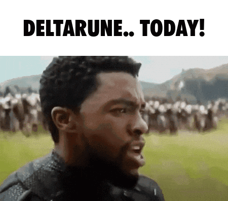 a man with a beard is standing in front of a crowd of people and says deltarune today .