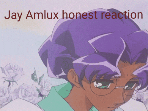 a picture of a girl with purple hair and the words jay amlux honest reaction above her