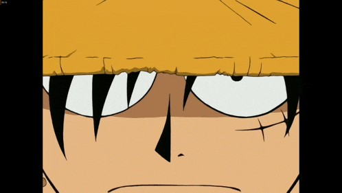 a close up of a cartoon character 's eyes with a yellow hat on