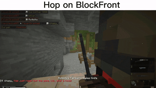 a screenshot of a video game with the words hop on blockfront on top
