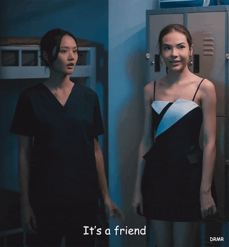 two women standing next to each other with the words it 's a friend below them