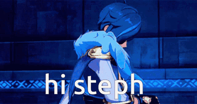 a cartoon character with the word hi steph written on it