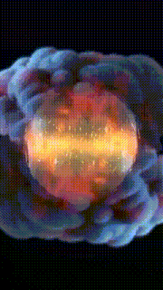 a computer generated image of a sphere with a glowing center surrounded by clouds .