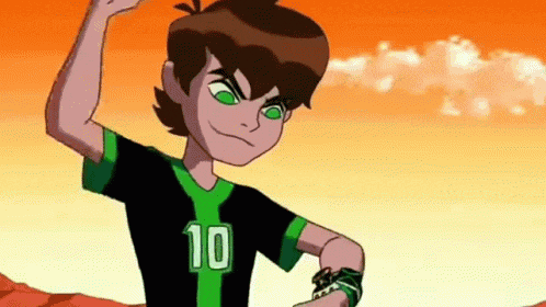 ben tennyson from ben 10 is wearing a black and green shirt with the number 10 on the front .
