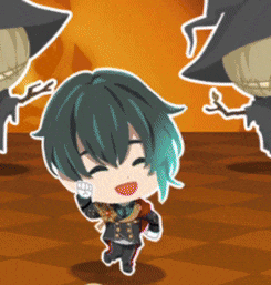 a cartoon character with green hair is smiling in front of a witch hat