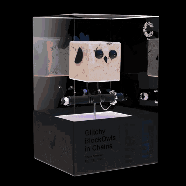 a box that says glitchy blockowls in chains official collection